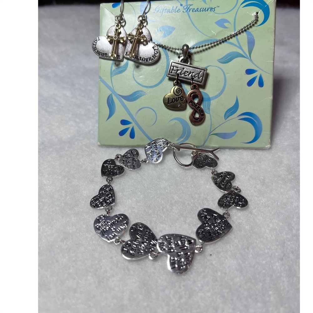 Giftable Treasures Jewelry Set Women OS Silver Faith Friend Heart Excellent - Picture 2 of 7